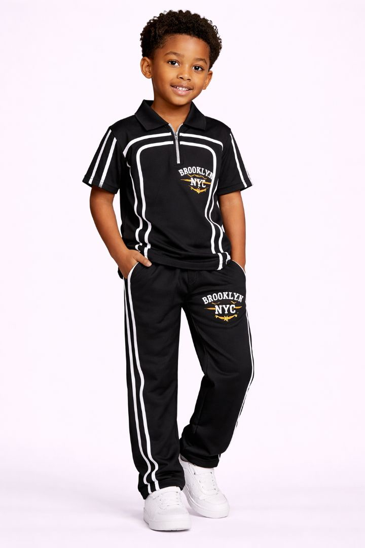 Kids Two Piece Striped Polo Top and Pants Set